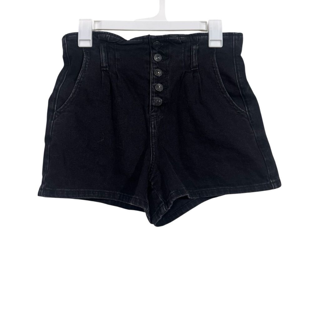 American Eagle High Waisted Multi Button Black Mom Jean Shorts